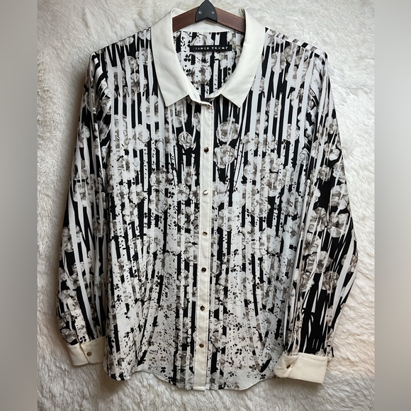 Ivanka Trump Black and White Floral Blouse Size L - Picture 3 of 11